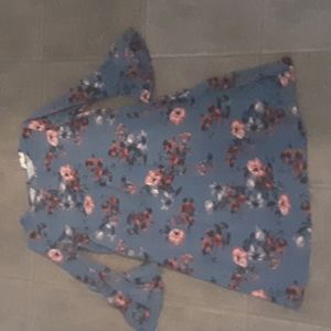 pink rose vintage dress, blue pink flower print, size xs